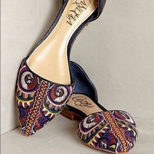 Anthropologie Candela Embroidered Flats Size 7.5